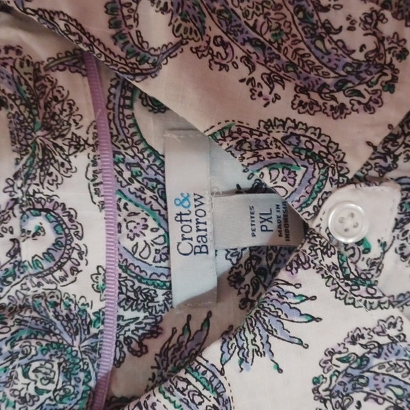 Croft&Barrow Paisley 3/4 Sleeve Button Down Top - Picture 2 of 14